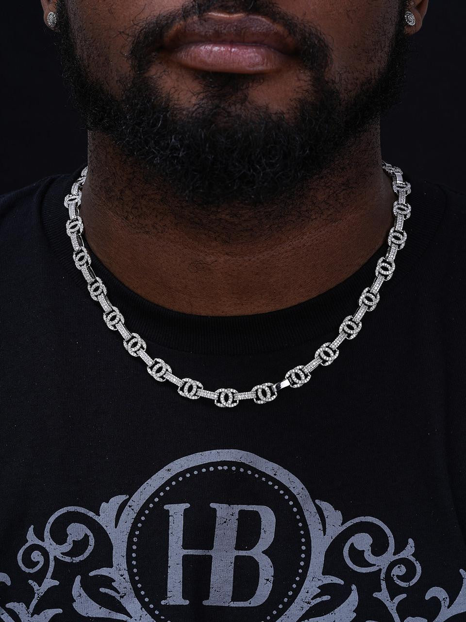 HarlemBling MOISSANITE Double C Custom Link Chain Necklace Iced Out - 925 Silver - 10mm - 16"-28"