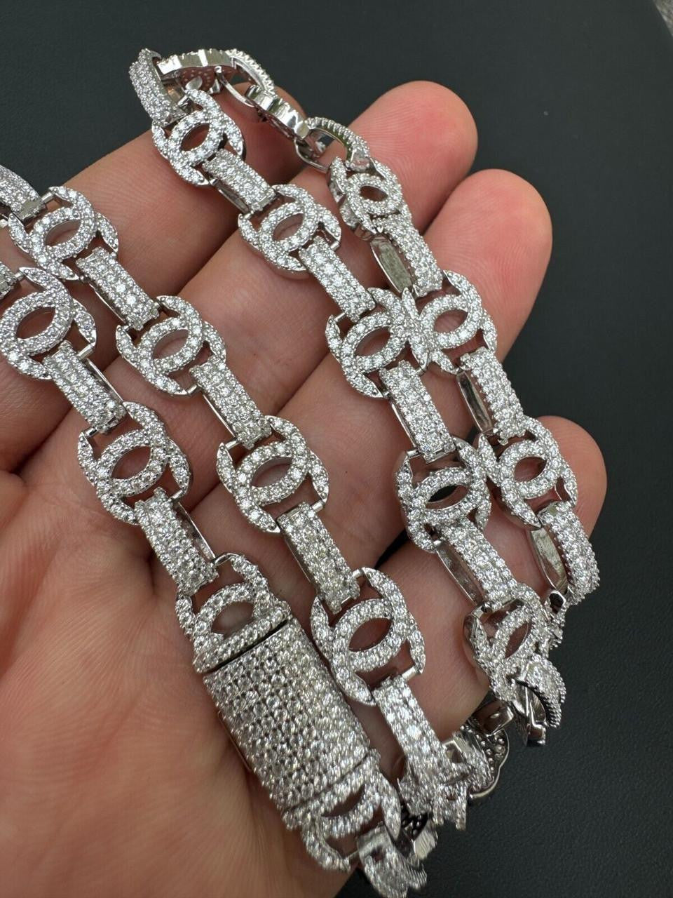HarlemBling MOISSANITE Double C Custom Link Chain Necklace Iced Out - 925 Silver - 10mm - 16"-28"