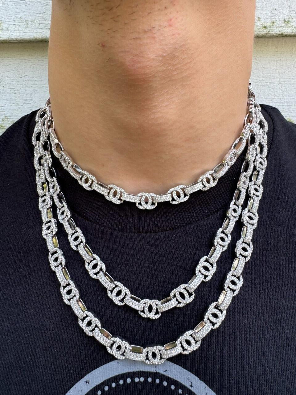 HarlemBling MOISSANITE Double C Custom Link Chain Necklace Iced Out - 925 Silver - 10mm - 16"-28"