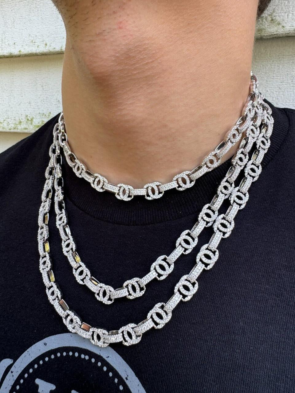 HarlemBling MOISSANITE Double C Custom Link Chain Necklace Iced Out - 925 Silver - 10mm - 16"-28"