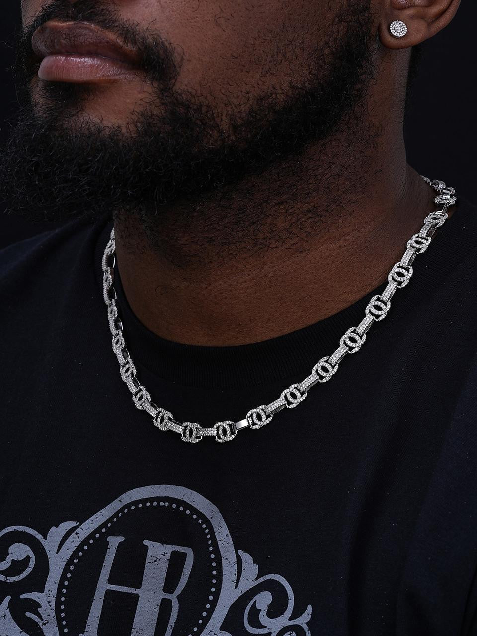 HarlemBling MOISSANITE Double C Custom Link Chain Necklace Iced Out - 925 Silver - 10mm - 16"-28"