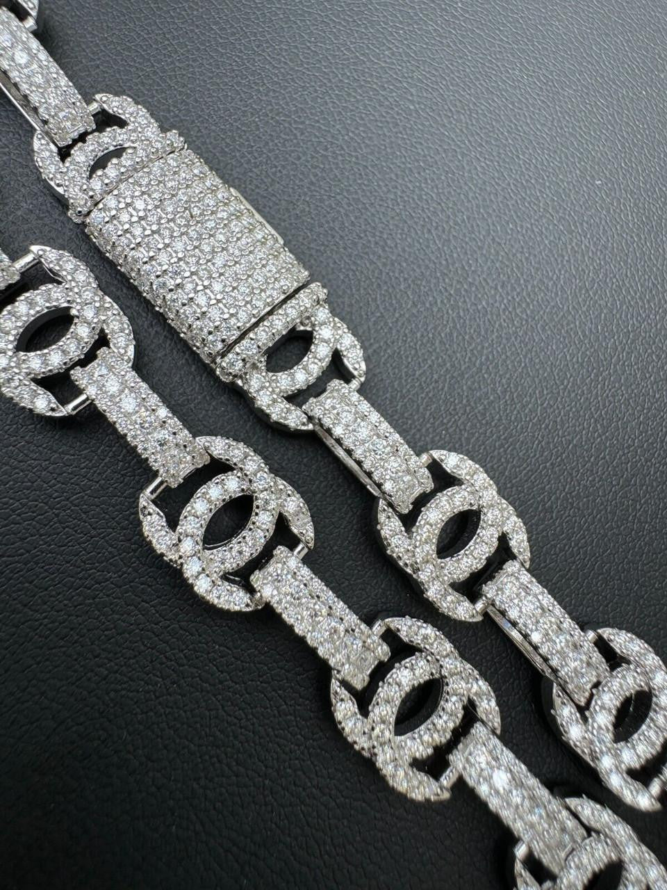 HarlemBling MOISSANITE Double C Custom Link Chain Necklace Iced Out - 925 Silver - 10mm - 16"-28"