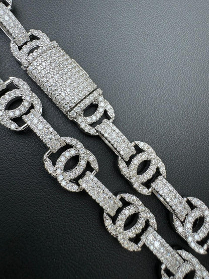 HarlemBling MOISSANITE Double C Custom Link Chain Necklace Iced Out - 925 Silver - 10mm - 16"-28"