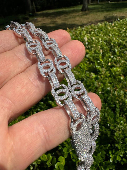 HarlemBling MOISSANITE Double C Custom Link Chain Necklace Iced Out - 925 Silver - 10mm - 16"-28"