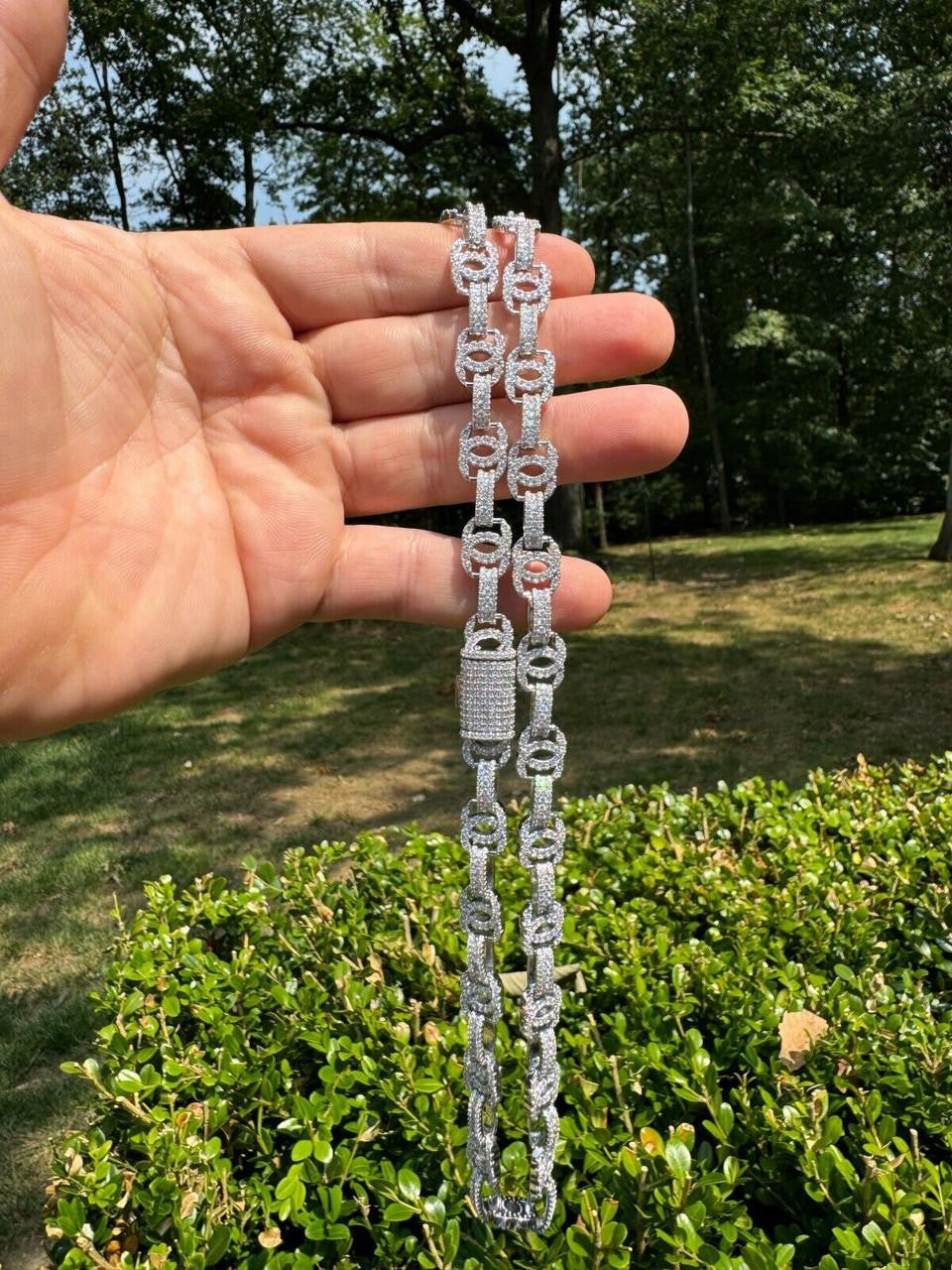 HarlemBling MOISSANITE Double C Custom Link Chain Necklace Iced Out - 925 Silver - 10mm - 16"-28"