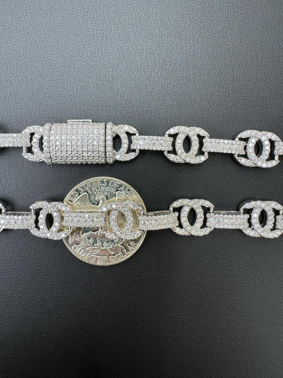 HarlemBling MOISSANITE Double C Custom Link Chain Necklace Iced Out - 925 Silver - 10mm - 16"-28"