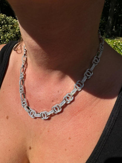 HarlemBling MOISSANITE Double C Custom Link Chain Necklace Iced Out - 925 Silver - 10mm - 16"-28"