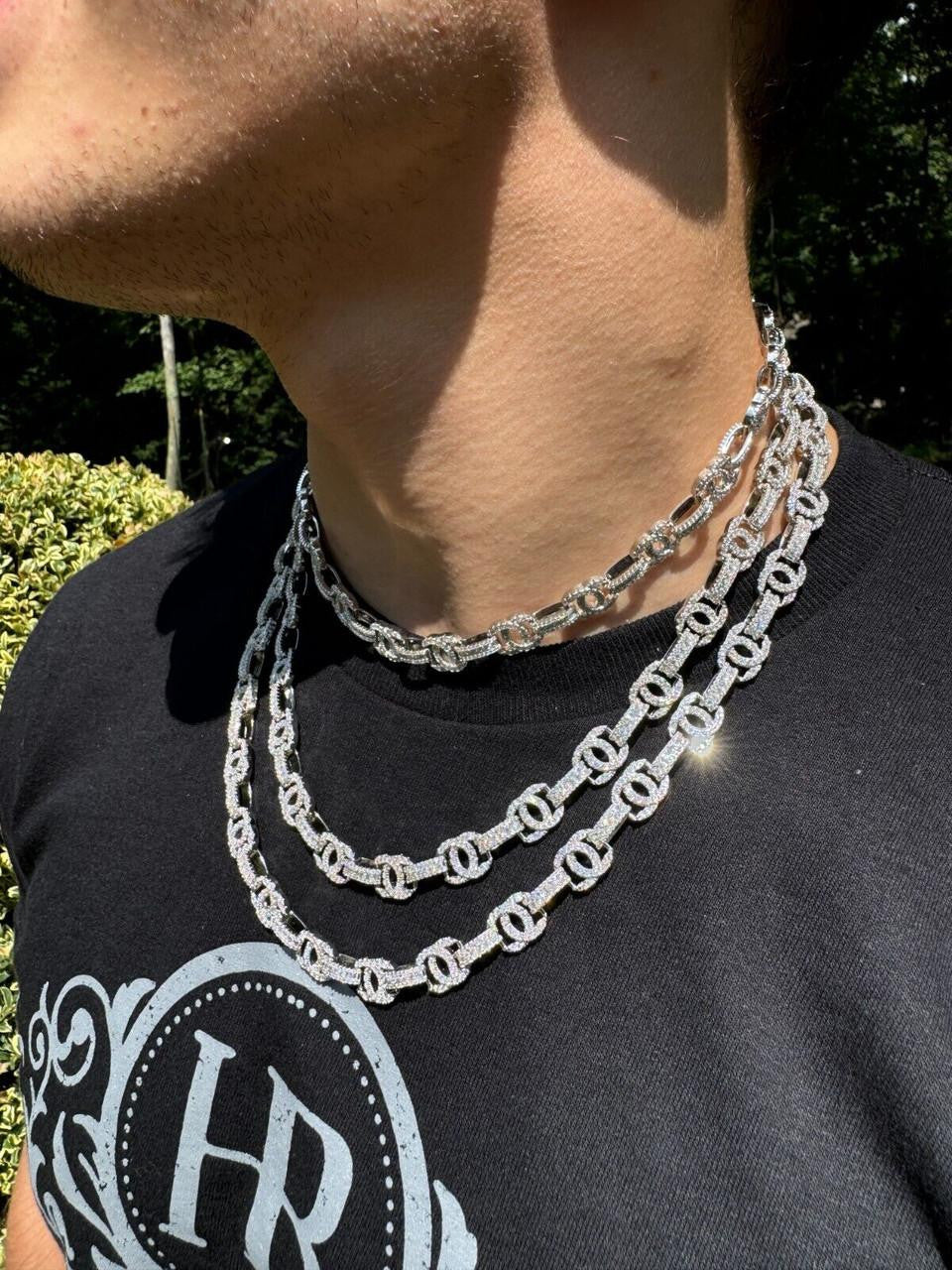 HarlemBling MOISSANITE Double C Custom Link Chain Necklace Iced Out - 925 Silver - 10mm - 16"-28"