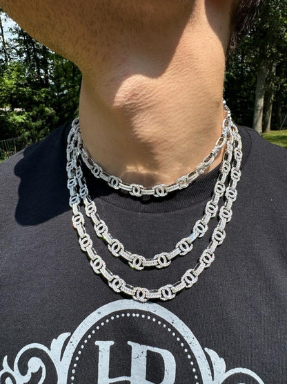 HarlemBling MOISSANITE Double C Custom Link Chain Necklace Iced Out - 925 Silver - 10mm - 16"-28"