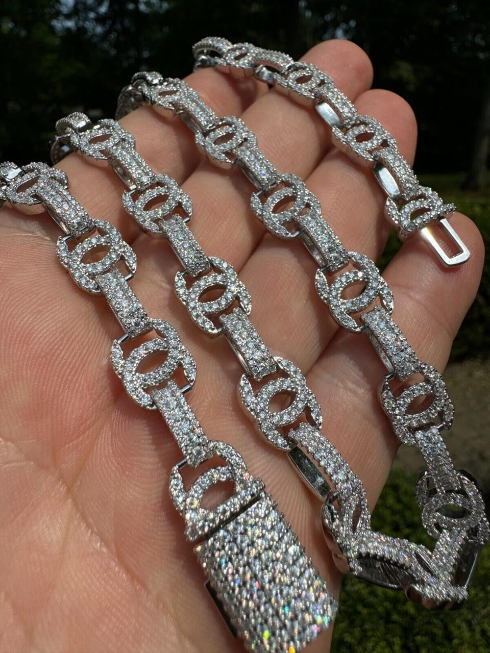 HarlemBling MOISSANITE Double C Custom Link Chain Necklace Iced Out - 925 Silver - 10mm - 16"-28"