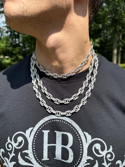HarlemBling MOISSANITE Double C Custom Link Chain Necklace Iced Out - 925 Silver - 10mm - 16"-28"