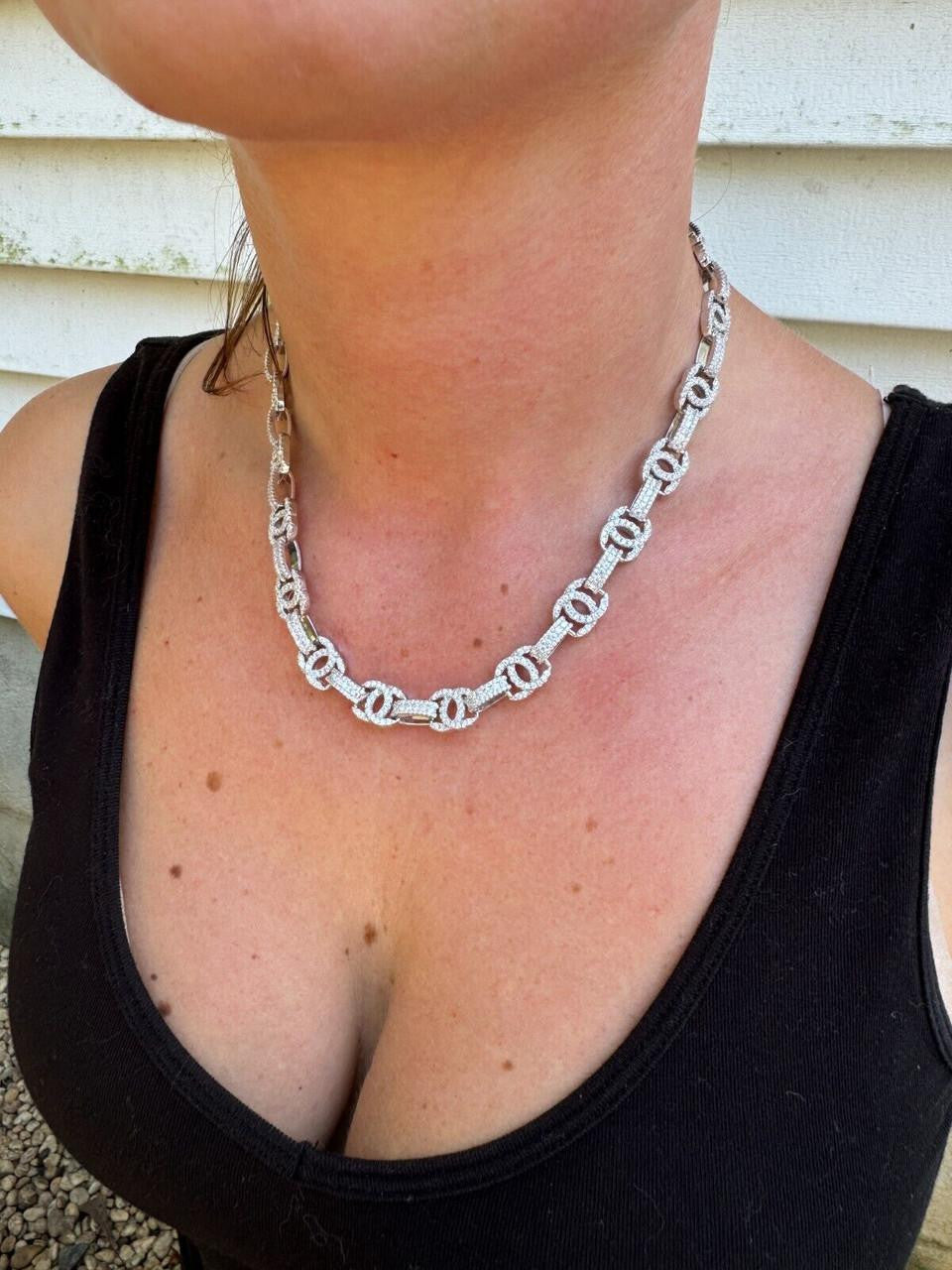 HarlemBling MOISSANITE Double C Custom Link Chain Necklace Iced Out - 925 Silver - 10mm - 16"-28"