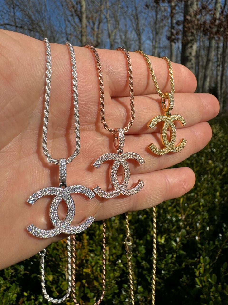 Iced MOISSANITE Real 925 Silver Or Yellow / Rose Gold Chanel Logo