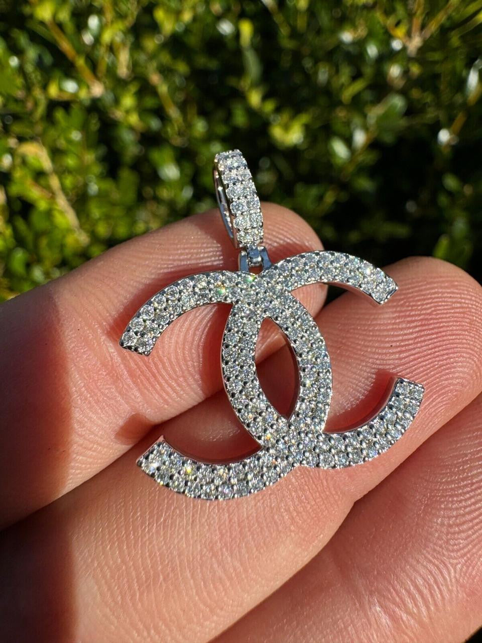 Iced MOISSANITE Real 925 Silver Or Yellow / Rose Gold Chanel Logo