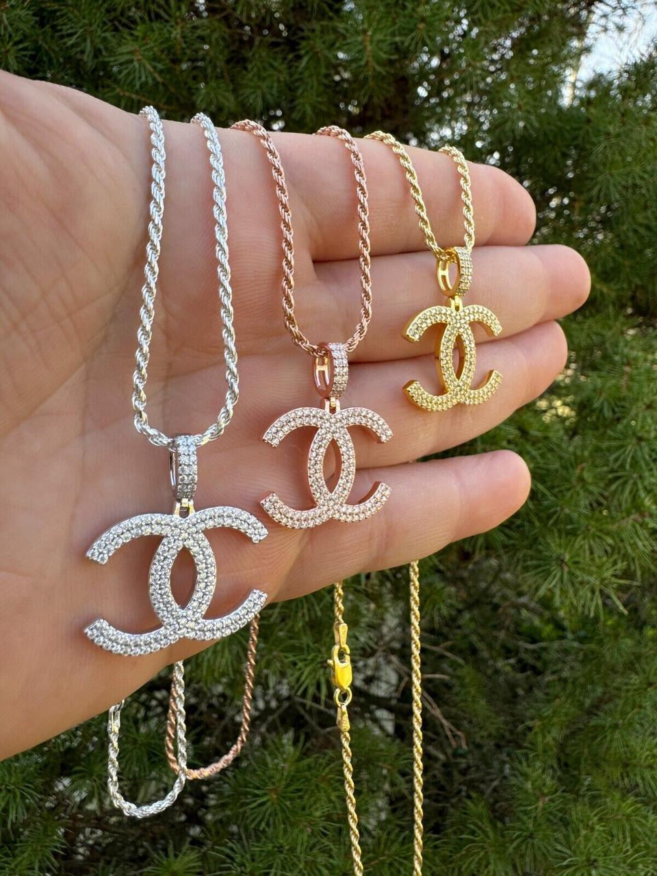 Iced MOISSANITE Real 925 Silver Or Yellow / Rose Gold Chanel Logo