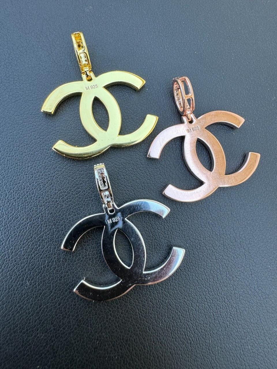Iced MOISSANITE Real 925 Silver Or Yellow / Rose Gold Chanel Logo