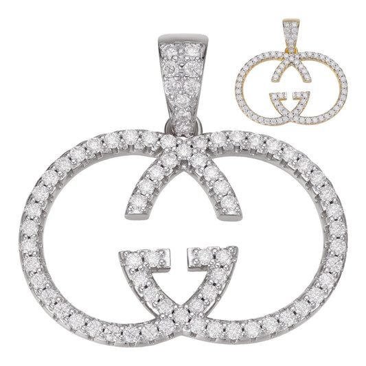 HarlemBling MOISSANITE Double G Iced Out Pendant - 14k Gold Vermeil Or 925 Silver - Small 1.5"