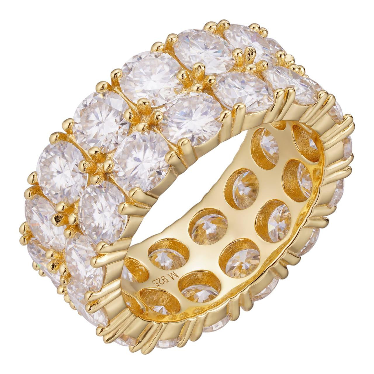 HarlemBling MOISSANITE Double Row Eternity Ring - 14k Yellow Gold Vermeil 925 Silver