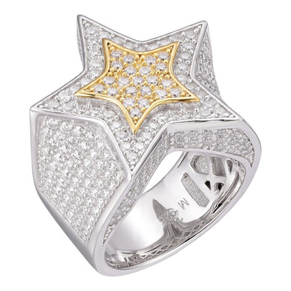 HarlemBling MOISSANITE Double Superstar Rapper Ring - 925 Silver Two Tone W. Gold