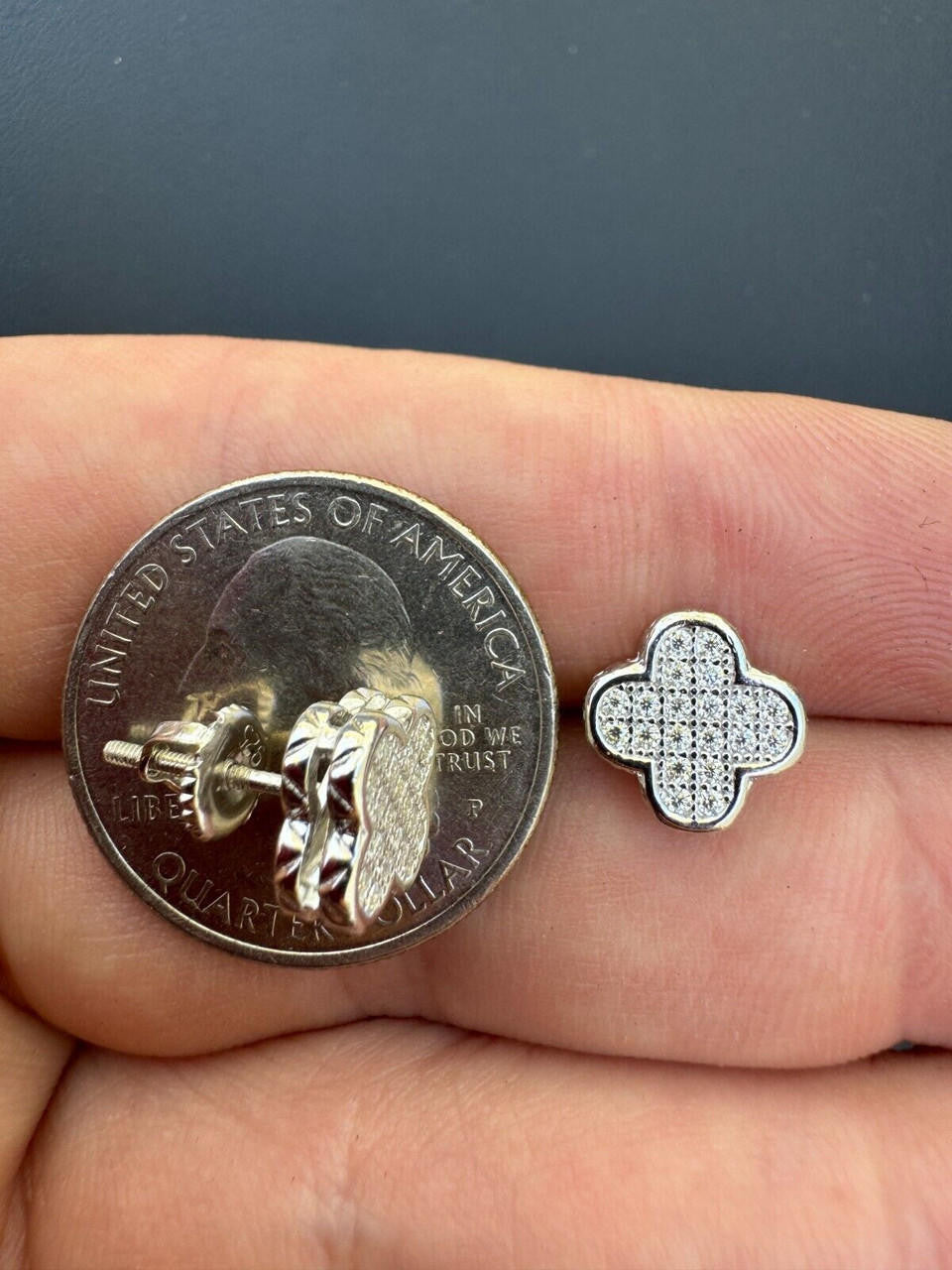 HarlemBling MOISSANITE Earrings Clover 10mm Real 925 Silver Iced Large Mens Ladies Studs