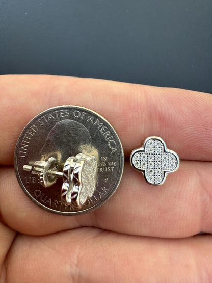 HarlemBling MOISSANITE Earrings Clover 10mm Real 925 Silver Iced Large Mens Ladies Studs