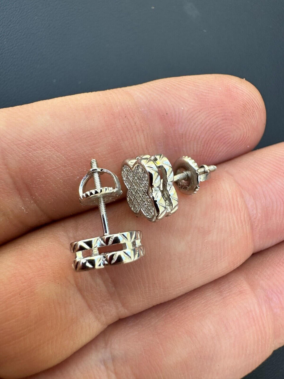 HarlemBling MOISSANITE Earrings Clover 10mm Real 925 Silver Iced Large Mens Ladies Studs