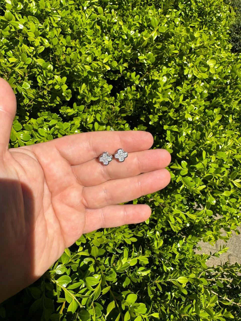 HarlemBling MOISSANITE Earrings Clover 10mm Real 925 Silver Iced Large Mens Ladies Studs