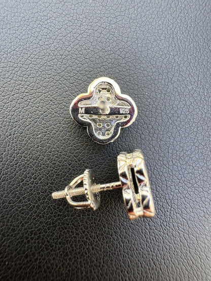 HarlemBling MOISSANITE Earrings Clover 10mm Real 925 Silver Iced Large Mens Ladies Studs