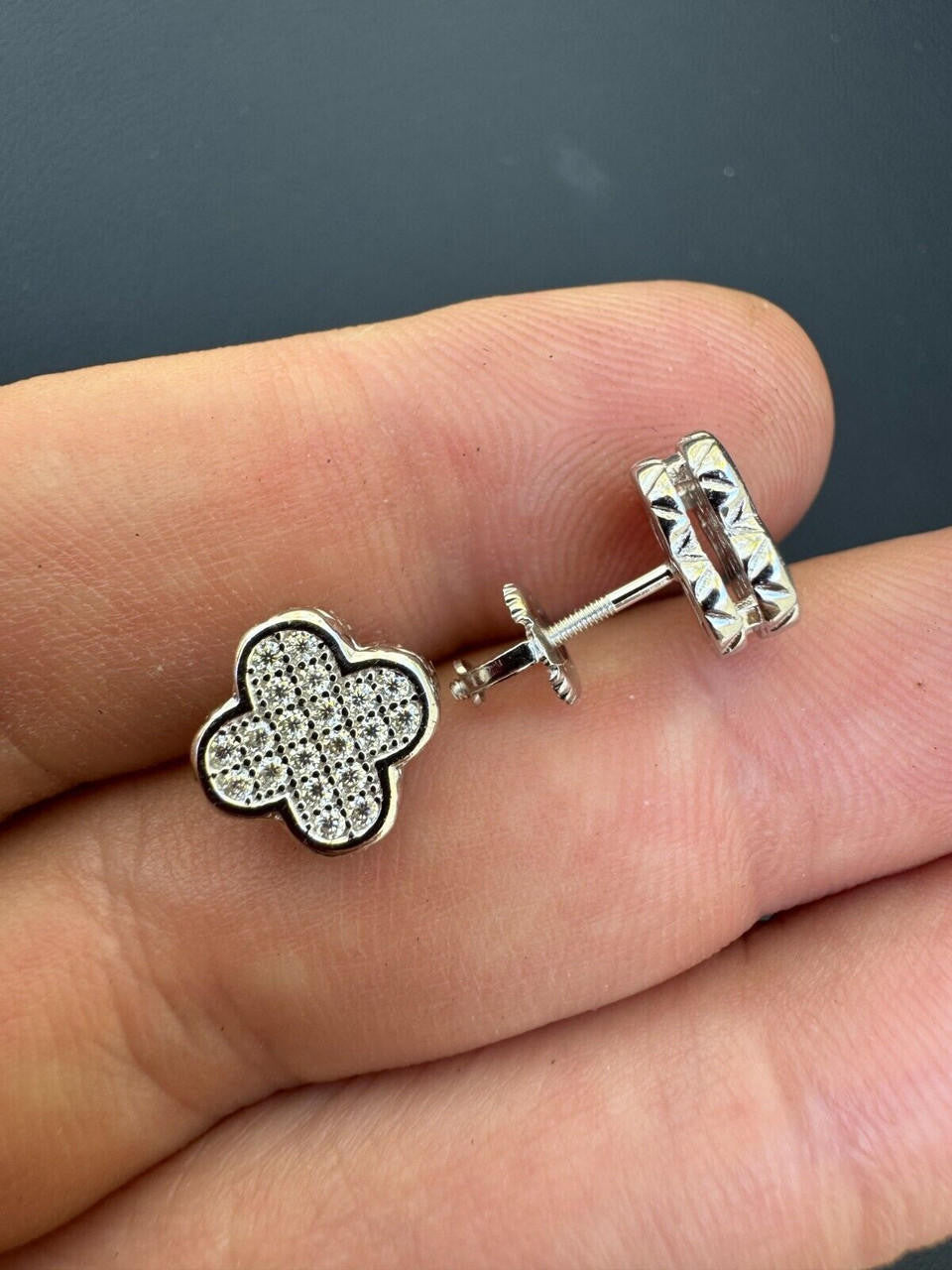 HarlemBling MOISSANITE Earrings Clover 10mm Real 925 Silver Iced Large Mens Ladies Studs