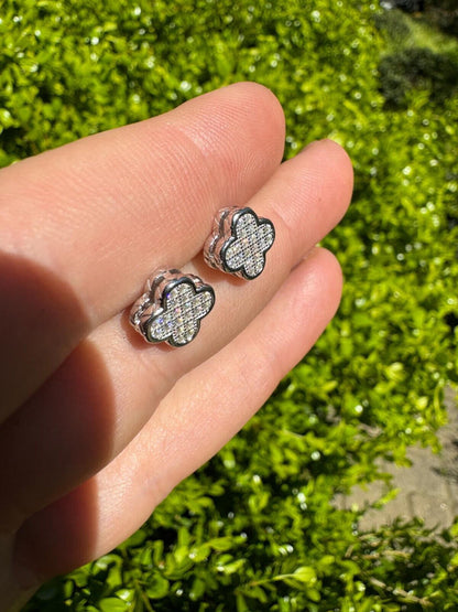 HarlemBling MOISSANITE Earrings Clover 10mm Real 925 Silver Iced Large Mens Ladies Studs