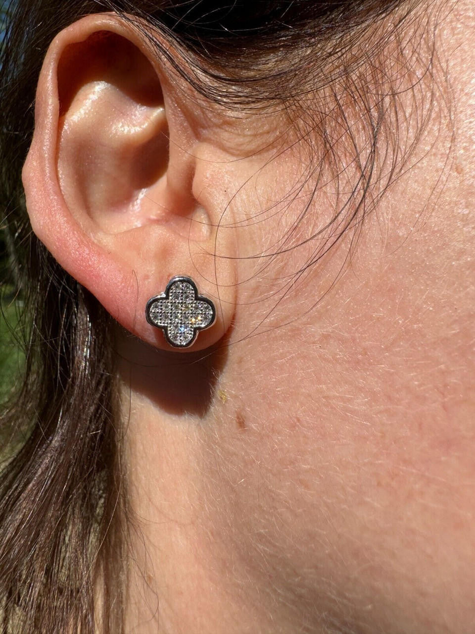 HarlemBling MOISSANITE Earrings Clover 10mm Real 925 Silver Iced Large Mens Ladies Studs