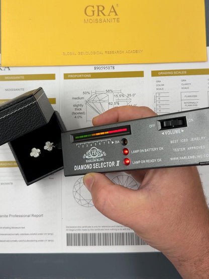 HarlemBling MOISSANITE Earrings Clover 10mm Real 925 Silver Iced Large Mens Ladies Studs