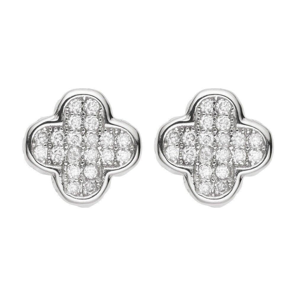 HarlemBling MOISSANITE Earrings Clover 10mm Real 925 Silver Iced Large Mens Ladies Studs