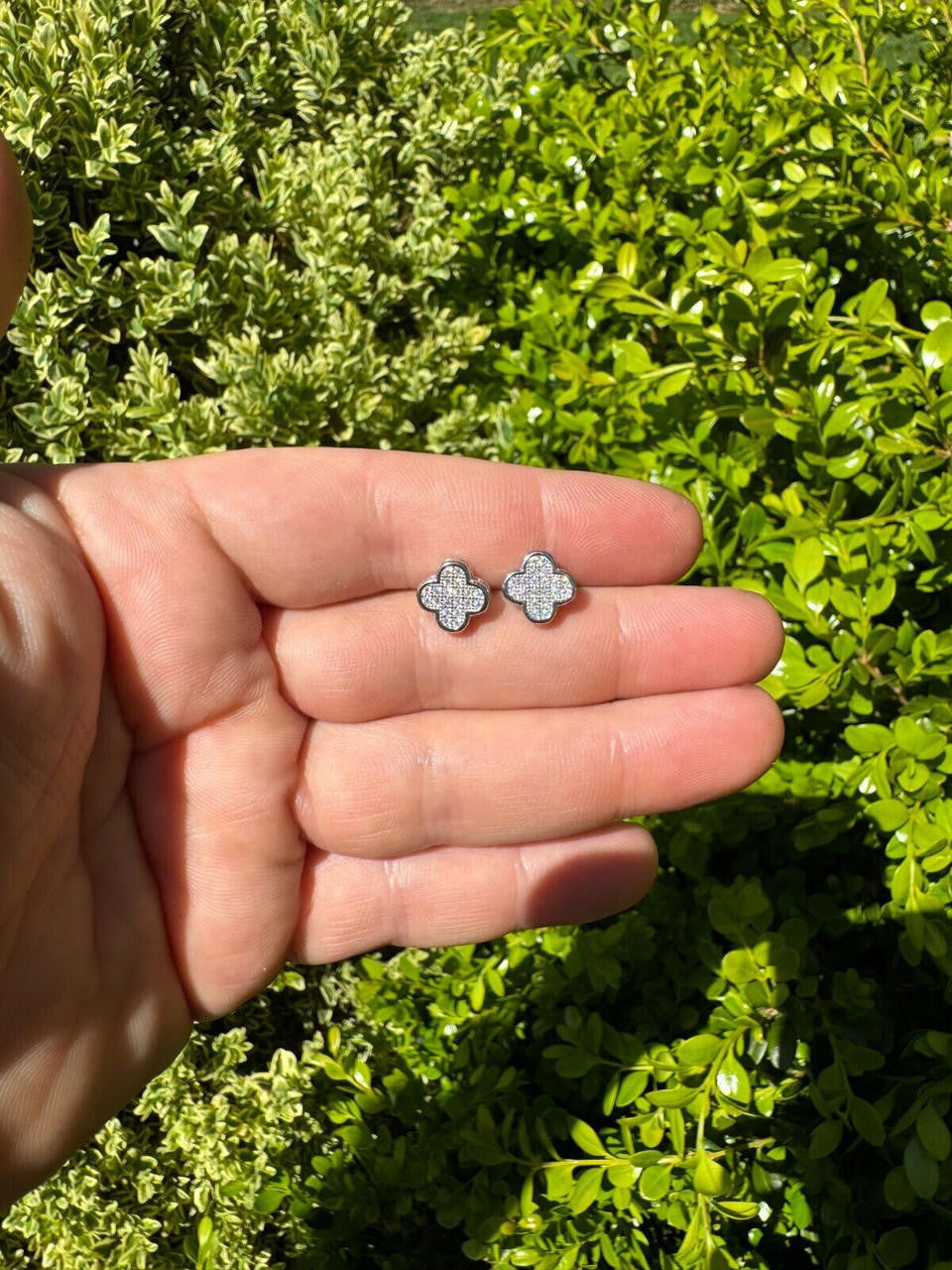 HarlemBling MOISSANITE Earrings Clover 10mm Real 925 Silver Iced Large Mens Ladies Studs