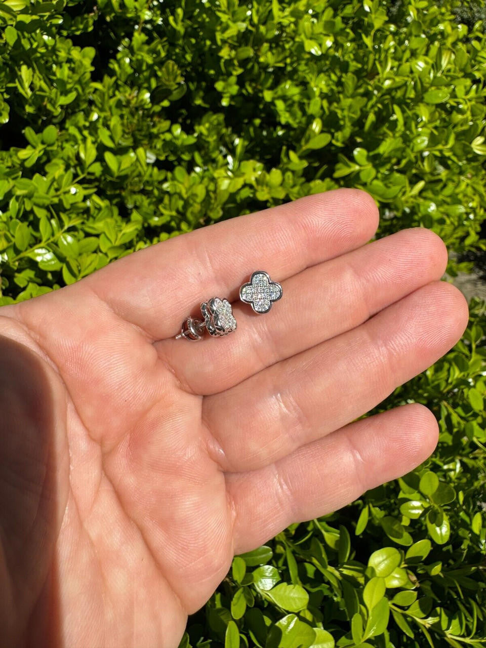 HarlemBling MOISSANITE Earrings Clover 10mm Real 925 Silver Iced Large Mens Ladies Studs