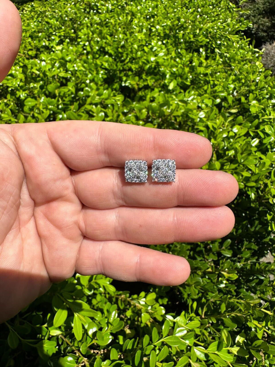 HarlemBling MOISSANITE Earrings Square 10mm Real 925 Silver Iced Large Mens Studs Hip Hop