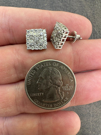 HarlemBling MOISSANITE Earrings Square 10mm Real 925 Silver Iced Large Mens Studs Hip Hop