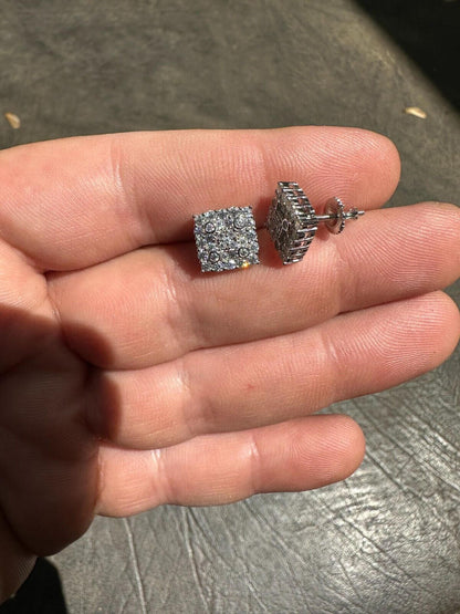 HarlemBling MOISSANITE Earrings Square 10mm Real 925 Silver Iced Large Mens Studs Hip Hop