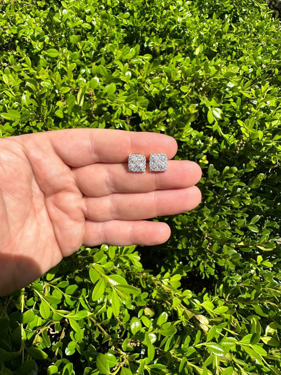 HarlemBling MOISSANITE Earrings Square 10mm Real 925 Silver Iced Large Mens Studs Hip Hop