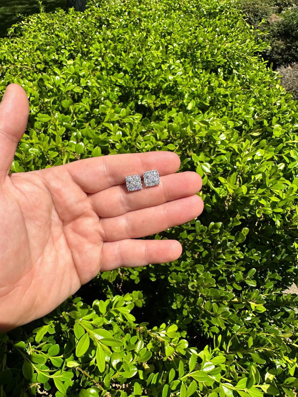 HarlemBling MOISSANITE Earrings Square 10mm Real 925 Silver Iced Large Mens Studs Hip Hop