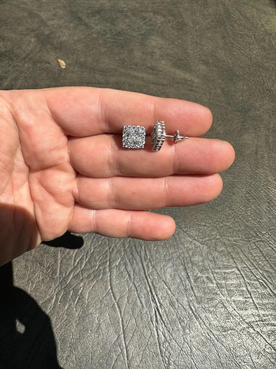 HarlemBling MOISSANITE Earrings Square 10mm Real 925 Silver Iced Large Mens Studs Hip Hop