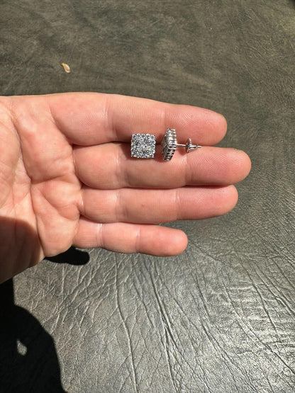 HarlemBling MOISSANITE Earrings Square 10mm Real 925 Silver Iced Large Mens Studs Hip Hop