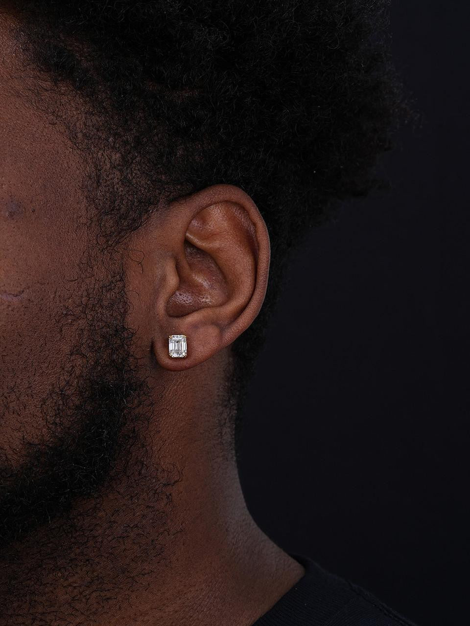 HarlemBling MOISSANITE Emerald Cut Square Solitaire Stud Earrings - 14k Gold Vermeil 925 Silver - 6x8mm - 4ct