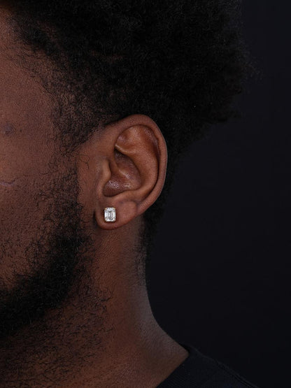 HarlemBling MOISSANITE Emerald Cut Square Solitaire Stud Earrings - 14k Gold Vermeil 925 Silver - 6x8mm - 4ct