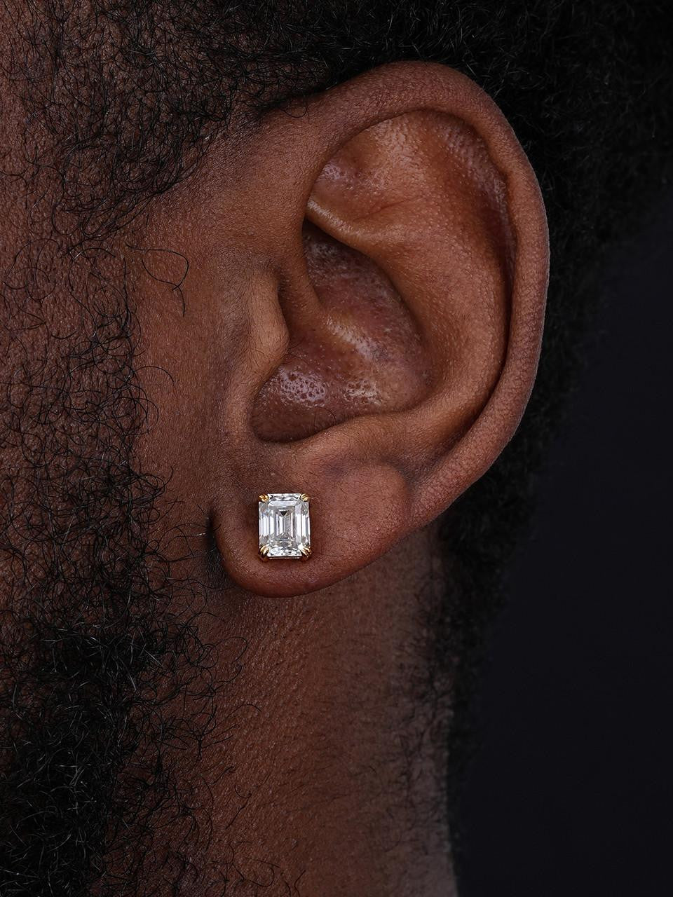 HarlemBling MOISSANITE Emerald Cut Square Solitaire Stud Earrings - 14k Gold Vermeil 925 Silver - 6x8mm - 4ct