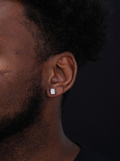 HarlemBling MOISSANITE Emerald Cut Square Solitaire Stud Earrings - 925 Silver - 6x8mm - 4ct