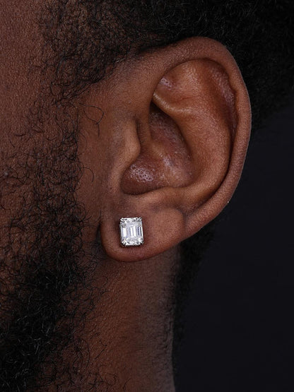 HarlemBling MOISSANITE Emerald Cut Square Solitaire Stud Earrings - 925 Silver - 6x8mm - 4ct