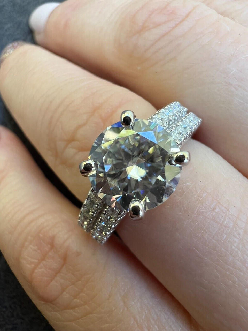 HarlemBling Moissanite Engagement Promise Ring Passes Diamond Tester 925 Silver 1.3ct-4.3ct