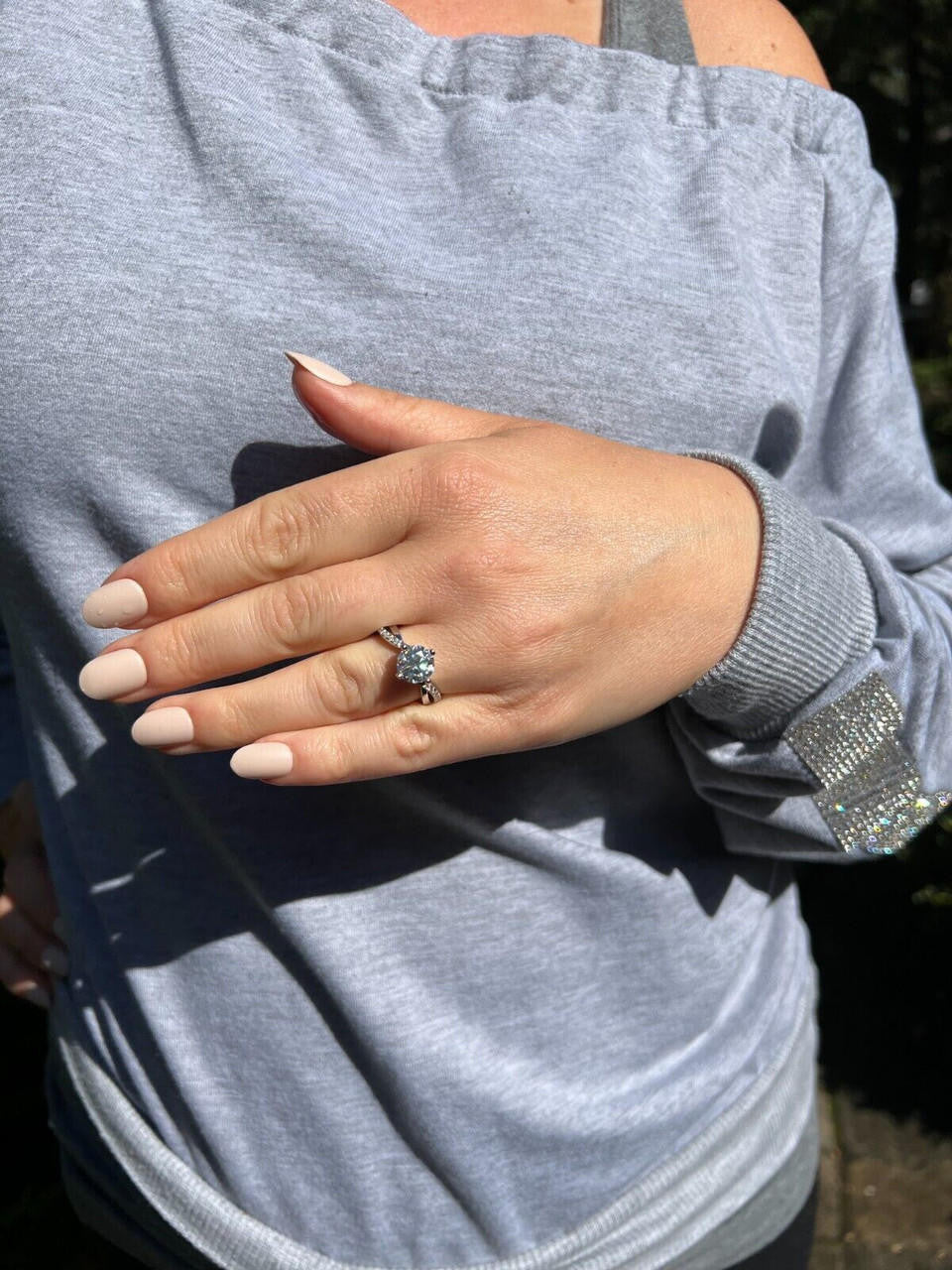 HarlemBling Moissanite Engagement Promise Wedding Ring Pass Diamond Tester Real 925 Silver