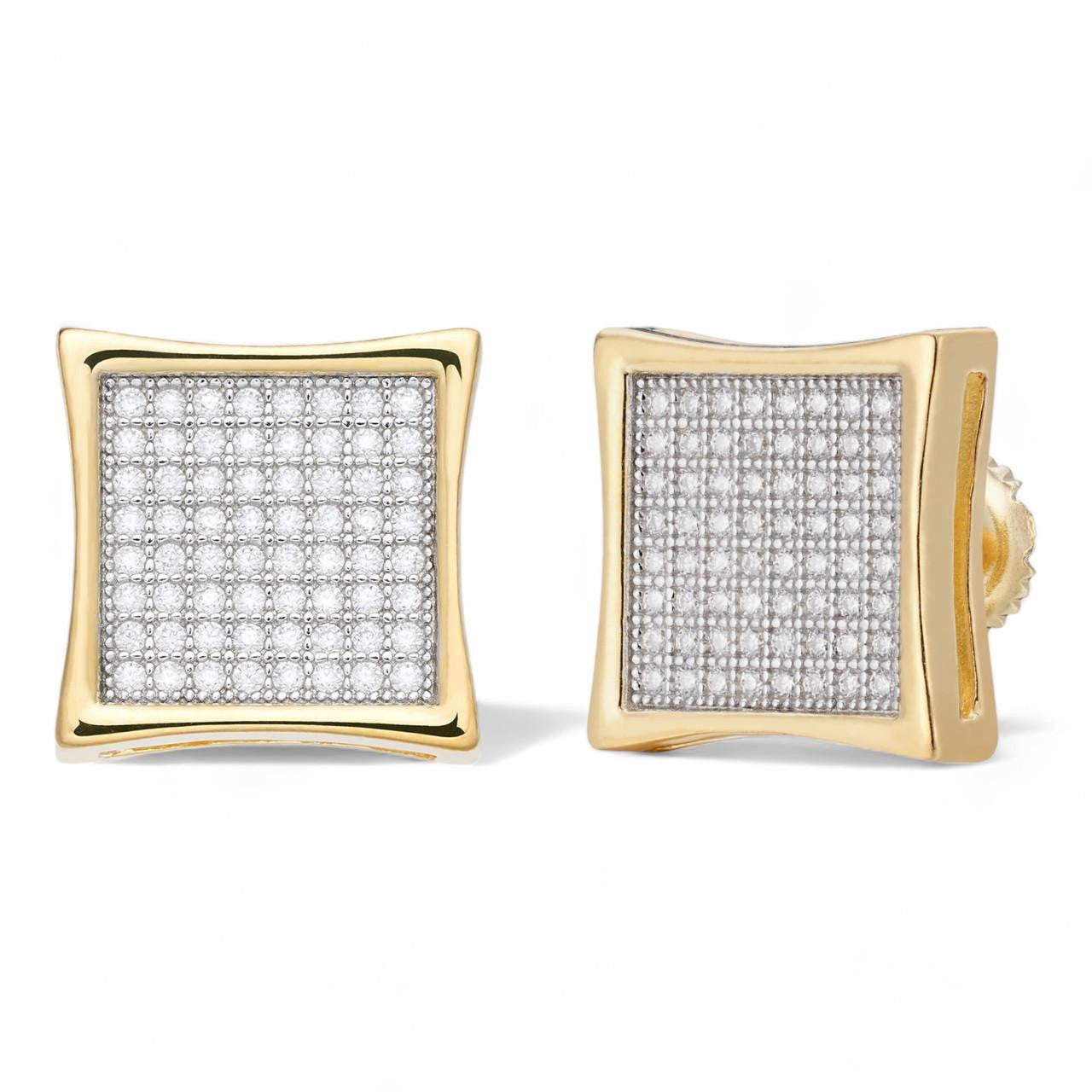 HarlemBling MOISSANITE Everyday Classic Square Iced Out Earrings - 14k Gold Vermeil 925 Silver - 4mm -18mm